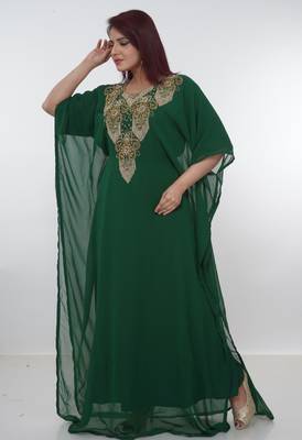 Green embroidered georgette islamic-kaftans 3