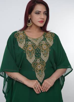 Green embroidered georgette islamic-kaftans 4