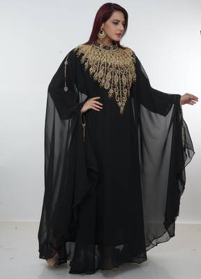 Black embroidered georgette islamic-kaftans 3