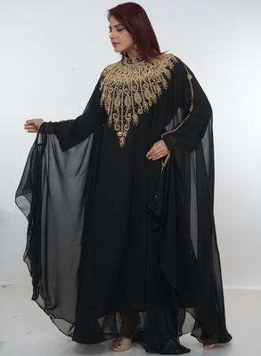 Black embroidered georgette islamic-kaftans 4