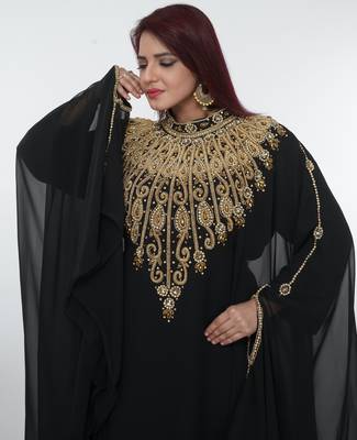 Black embroidered georgette islamic-kaftans 5