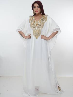 White embroidered georgette islamic-kaftans 1