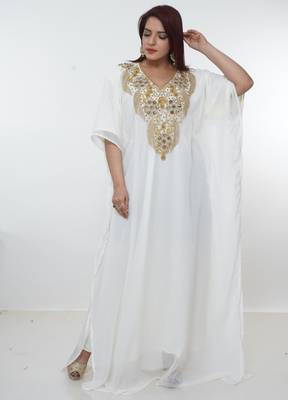 White embroidered georgette islamic-kaftans 2