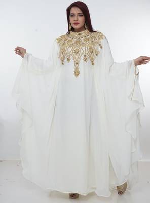 White embroidered georgette islamic-kaftans 1
