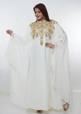 White embroidered georgette islamic-kaftans 2