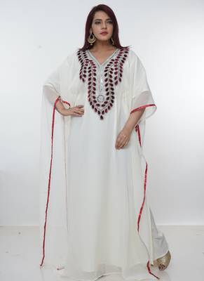 White embroidered georgette islamic-kaftans 1