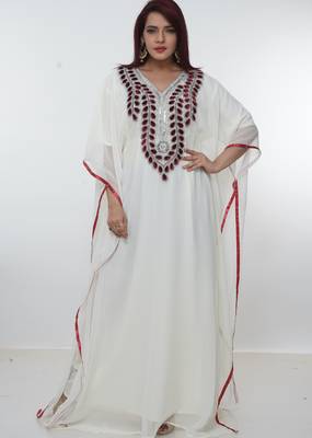 White embroidered georgette islamic-kaftans 2