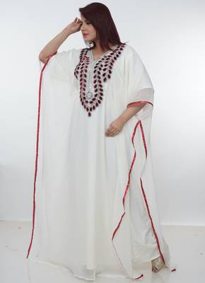 White embroidered georgette islamic-kaftans 5