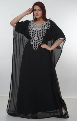 Black embroidered georgette islamic-kaftans 3
