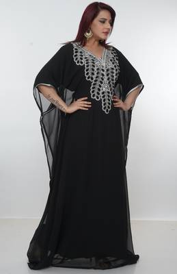 Black embroidered georgette islamic-kaftans 4