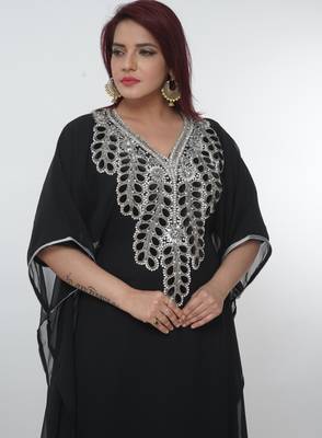 Black embroidered georgette islamic-kaftans 5