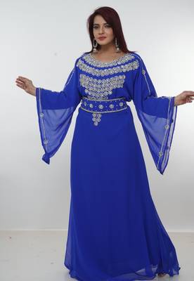 Royal-blue embroidered georgette islamic-kaftans 1