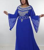 Royal-blue embroidered georgette islamic-kaftans