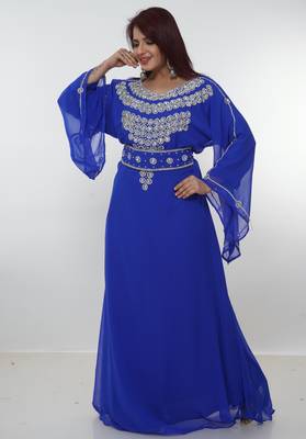 Royal-blue embroidered georgette islamic-kaftans 2
