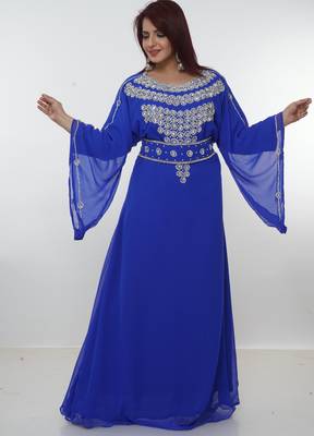 Royal-blue embroidered georgette islamic-kaftans 3