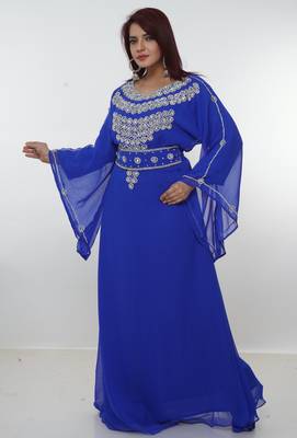 Royal-blue embroidered georgette islamic-kaftans 4