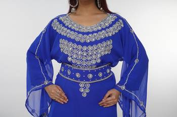 Royal-blue embroidered georgette islamic-kaftans 5
