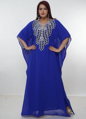 Royal-blue embroidered georgette islamic-kaftans 1