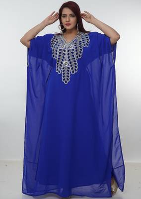 Royal-blue embroidered georgette islamic-kaftans 2