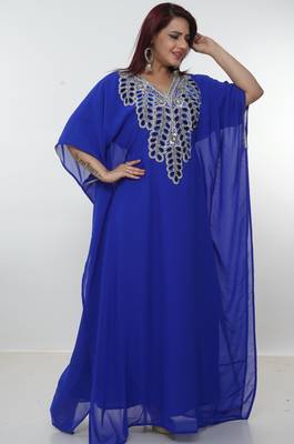Royal-blue embroidered georgette islamic-kaftans 3