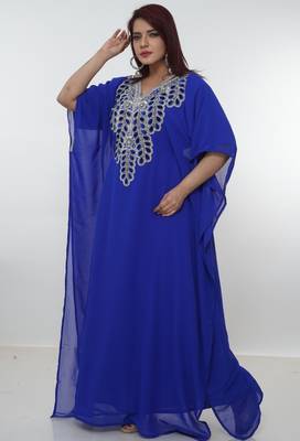 Royal-blue embroidered georgette islamic-kaftans 4