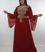 Dark-red embroidered georgette islamic-kaftans