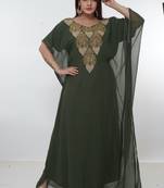 Dark-green embroidered georgette islamic-kaftans