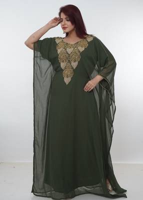 Dark-green embroidered georgette islamic-kaftans 2