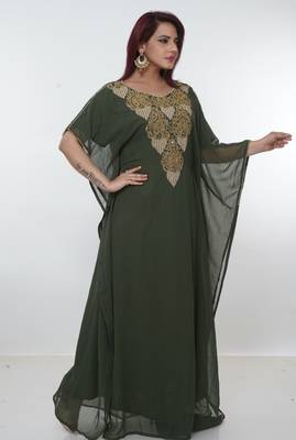 Dark-green embroidered georgette islamic-kaftans 3