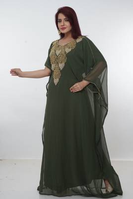 Dark-green embroidered georgette islamic-kaftans 4