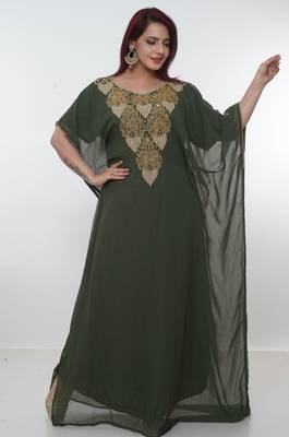 Dark-green embroidered georgette islamic-kaftans 5