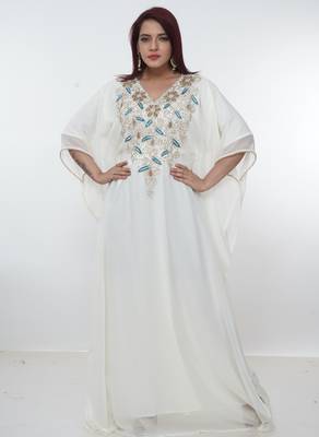 White embroidered georgette islamic-kaftans 1