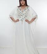 White embroidered georgette islamic-kaftans