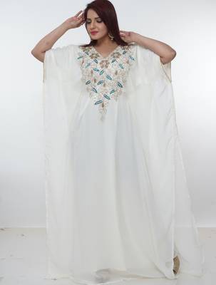 White embroidered georgette islamic-kaftans 2