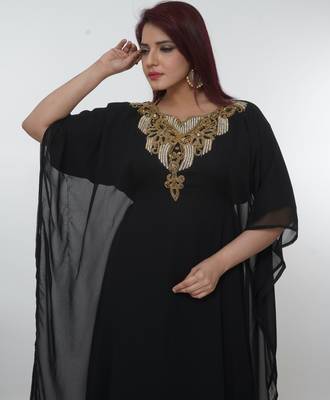 Black embroidered georgette islamic-kaftans 3