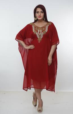 Red embroidered georgette islamic-kaftans 1