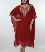 Red embroidered georgette islamic-kaftans