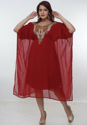 Red embroidered georgette islamic-kaftans 2
