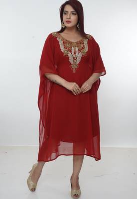 Red embroidered georgette islamic-kaftans 3