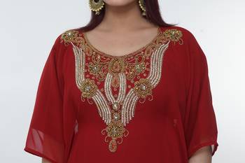 Red embroidered georgette islamic-kaftans 4