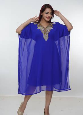 Royal-blue embroidered georgette islamic-kaftans 1