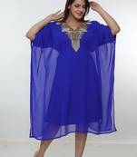 Royal-blue embroidered georgette islamic-kaftans