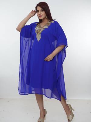 Royal-blue embroidered georgette islamic-kaftans 3