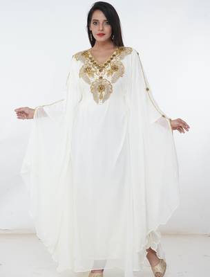 White embroidered georgette islamic-kaftans 1