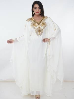 White embroidered georgette islamic-kaftans 2