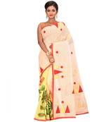 White Cotton Printed Tant Saree Without Blouse Piece