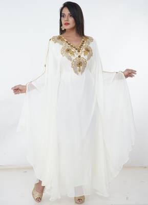 White embroidered georgette islamic-kaftans 3