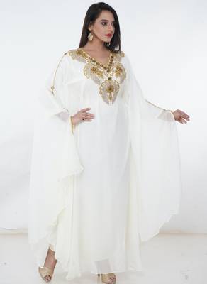 White embroidered georgette islamic-kaftans 4
