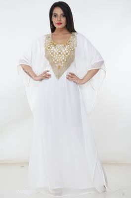 White embroidered georgette islamic-kaftans 1