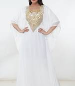 White embroidered georgette islamic-kaftans
